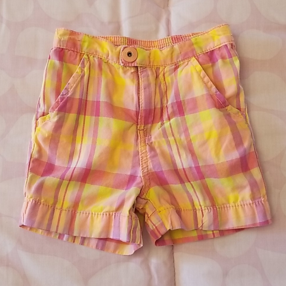 Cherokee Baby Girl Pink & Orange Plaid Shorts